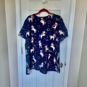Unicorn Print Scrub Top